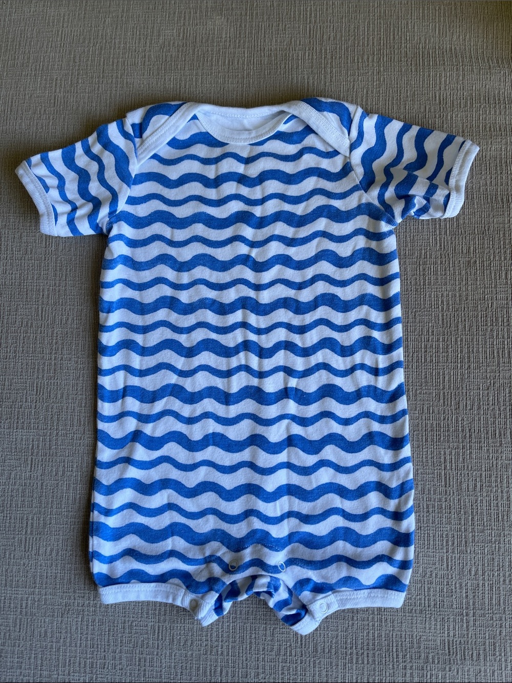 Primary Blue and White Wavy Stripe One-Piece Footie
